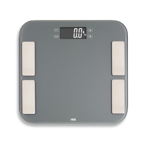 Waga łazienkowa z analizą masy ciała, do 180 kg, 33 x 33 cm, szara