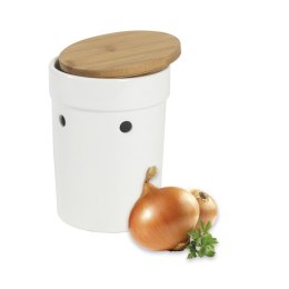 Ceramiczny pojemnik na cebulę z bambusową pokrywą KELA śred. 13,5 x 21 cm
