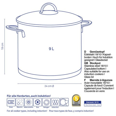 Garnek z pokrywką KELA 9 L śred. 24 cm