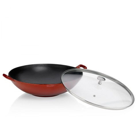 Wok ze szklaną pokrywą 4 L czerwony