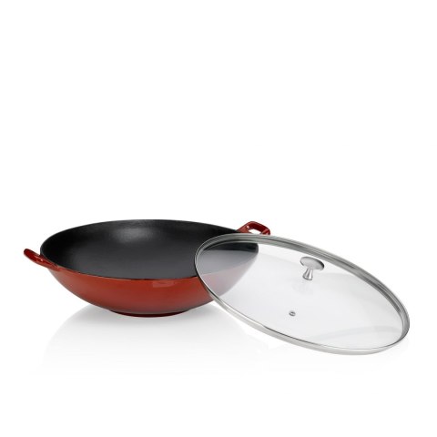 Wok ze szklaną pokrywą 4 L czerwony