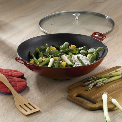 Wok ze szklaną pokrywą 4 L czerwony