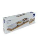 Zestaw 3 kwadratowych porcelanowych miseczek na bambusowej podkładce