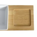 Zestaw 3 kwadratowych porcelanowych miseczek na bambusowej podkładce