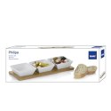 Zestaw 3 kwadratowych porcelanowych miseczek na bambusowej podkładce