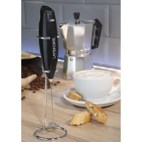 Spieniacz do mleka na stojaku CILIO 23 cm metaliczny błyszczący