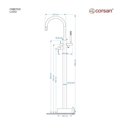 Bateria wannowa wolnostojąca Corsan CMB7535BL Lugo czarna