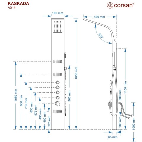 Panel prysznicowy Corsan KASKADA Mieszacz Biały