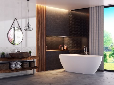 Wanna wolnostojąca Corsan RENO 160 x 74 cm z boczną półką Korek klik-klak Chrom