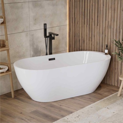 Wanna wolnostojąca Corsan RENO 170 x 80 cm z boczną półką Korek klik-klak Czarny
