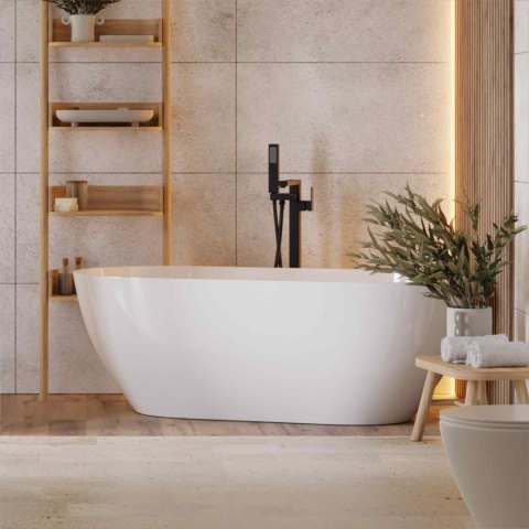 Wanna wolnostojąca Corsan RENO 170 x 80 cm z boczną półką Korek klik-klak Czarny
