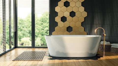 Wanna wolnostojąca Corsan SALINA 160 x 75 cm Korek klik-klak Złoty