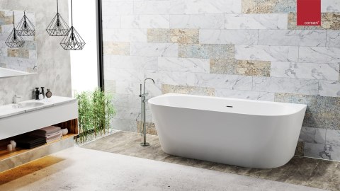 Wanna przyścienna wolnostojąca Corsan E030 Mono 170 cm z szeroką krawędzią i wykończeniem złotym