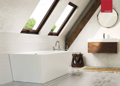 Wanna przyścienna wolnostojąca Corsan ISEO 170 x 79 cm z szeroką krawędzią Korek klik-klak Biały