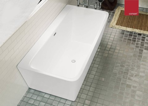 Wanna przyścienna wolnostojąca Corsan ISEO 170 x 79 cm z szeroką krawędzią Korek klik-klak Biały