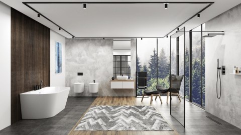 Wanna przyścienna wolnostojąca Corsan MONO 150 x 75 cm z szeroką krawędzią Korek klik-klak Chrom