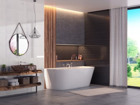 Wanna przyścienna wolnostojąca Corsan MONO 170 x 80 cm Korek klik-klak Chrom