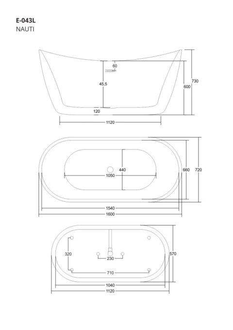 Wanna wolnostojąca Corsan NAUTI 160 x 72 cm Korek klik-klak Czarny