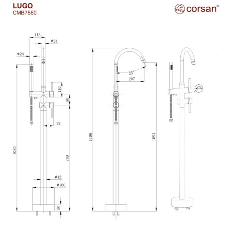 Bateria wannowa wolnostojąca Corsan Lugo CMB7560GL