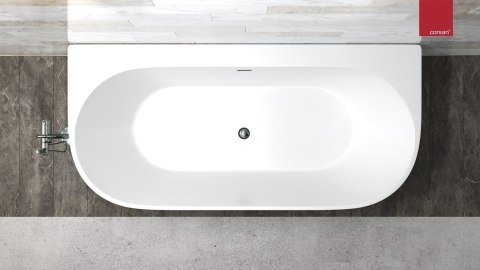 Wanna przyścienna wolnostojąca Corsan MONO 150 x 75 cm z szeroką krawędzią Korek Klik-Klak Grafit / GunMetal
