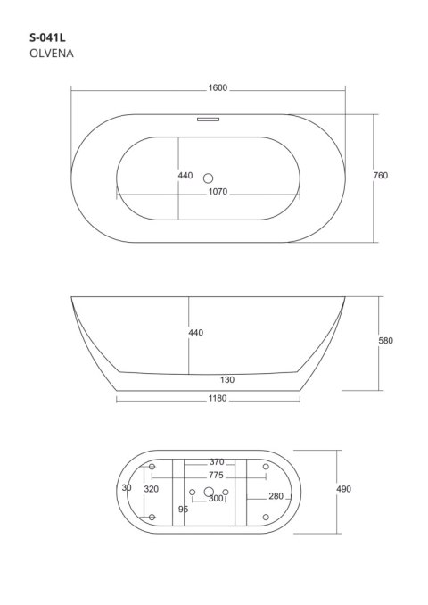 Wanna wolnostojąca Corsan OLVENA 160 x 76 cm Korek klik-klak Grafit / GunMetal