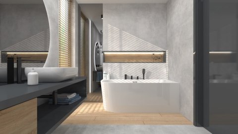 Wanna wolnostojąca narożna Corsan INTERO 170 x 80 z szeroką krawędzią Montaż prawostronny Korek klik-klak Grafit / GunMetal