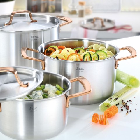 Zestaw garnków, 4 el., stal nierdzewna, uchwyty w kolorze różowego złota