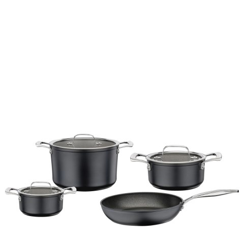 Zestaw garnków z powłoką nieprzywierającą, 4 el., 3 garnki + patelnia śred. 28 cm