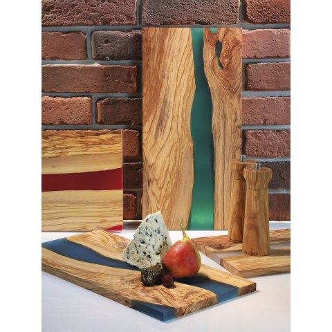 Deska do serwowania, drewno oliwne/żywica epoksydowa, 45 x 22 cm, przezroczysta