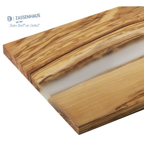 Deska do serwowania, drewno oliwne/żywica epoksydowa, 45 x 22 cm, przezroczysta