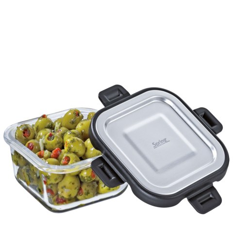Pojemnik na żywność, szkło borokrzemowe/stal nierdzewna, 0,32 l, 11,5 x 11,5 x 6 cm