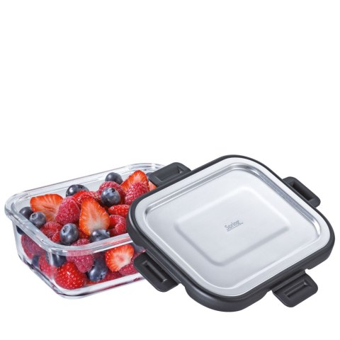 Pojemnik na żywność, szkło borokrzemowe/stal nierdzewna, 0,64 l, 17,5 x 13 x 6 cm