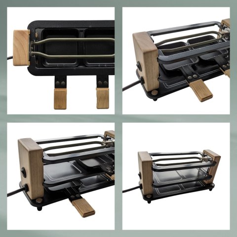 Raclette/grill stołowy, dla 2 os., granit/stal/drewno, 27 x 11 x 13 cm