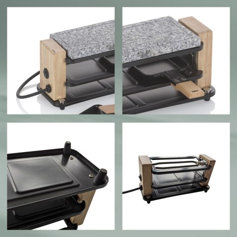 Raclette/grill stołowy, dla 2 os., granit/stal/drewno, 27 x 11 x 13 cm