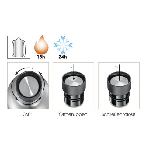 Butelka termiczna, stal nierdzewna, 0,65 l, śred. 8 x 24,5 cm, czarna