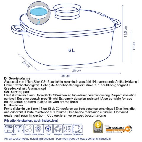 Patelnia do serwowania 6,0 l, 28x28x11 cm