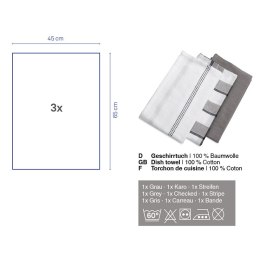 Ściereczki do naczyń, 65x45 cm, szare, 3 szt.