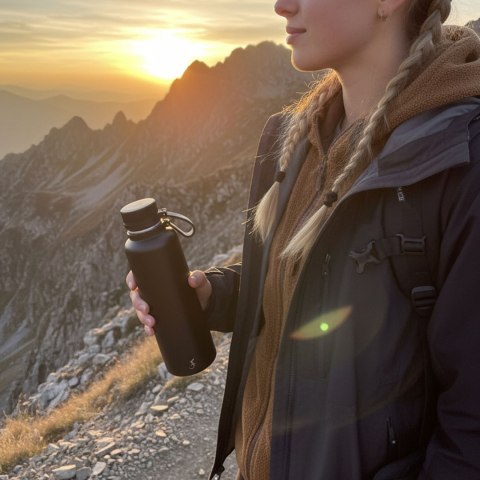 Butelka termiczna, stalowa, 1,0 l, czarna