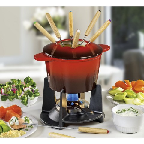Zestaw do fondue dla 8 osób SPRING 12 elementów 1,5 L śred. 16 cm czerwony
