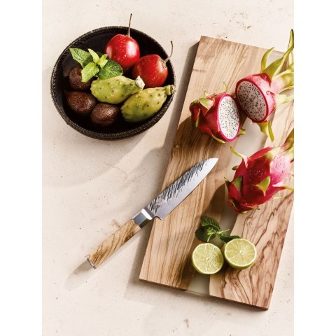 Nóż santoku, japońska stal/drewno oliwne, 13 cm